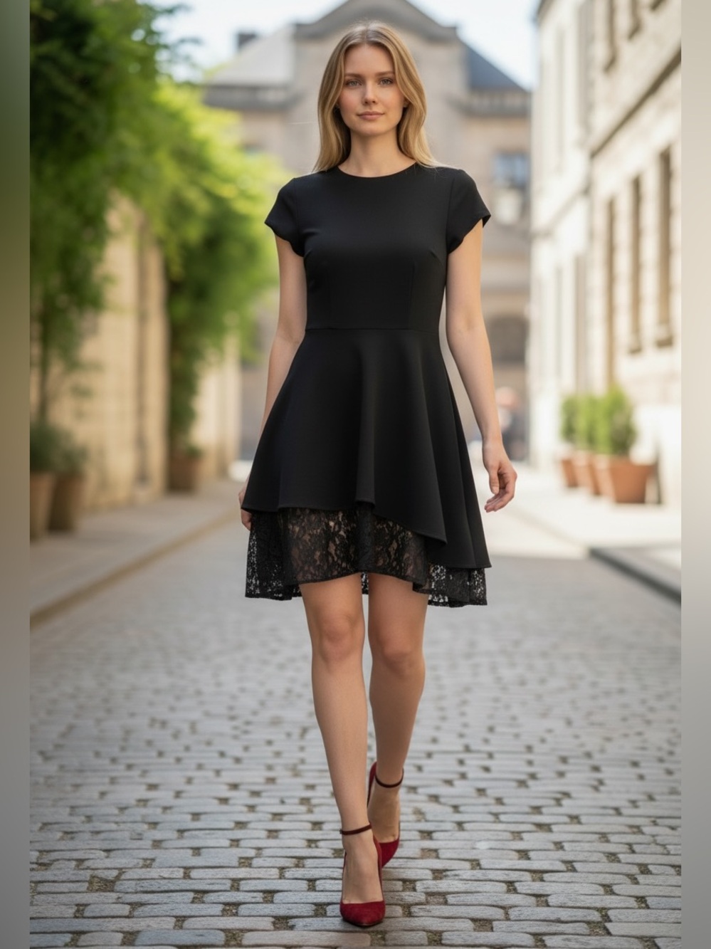 Slate & Willow Black Peekaboo Lace Hem Dress Size 0- 33” Length